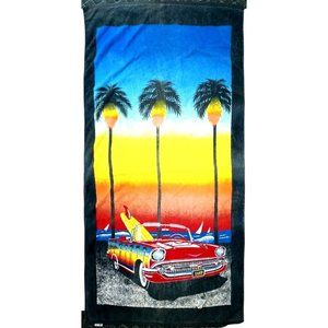 Vintage Beach Towel Surf Palm Trees Ocean Classic Car Chevy Bel Air Seven Seas